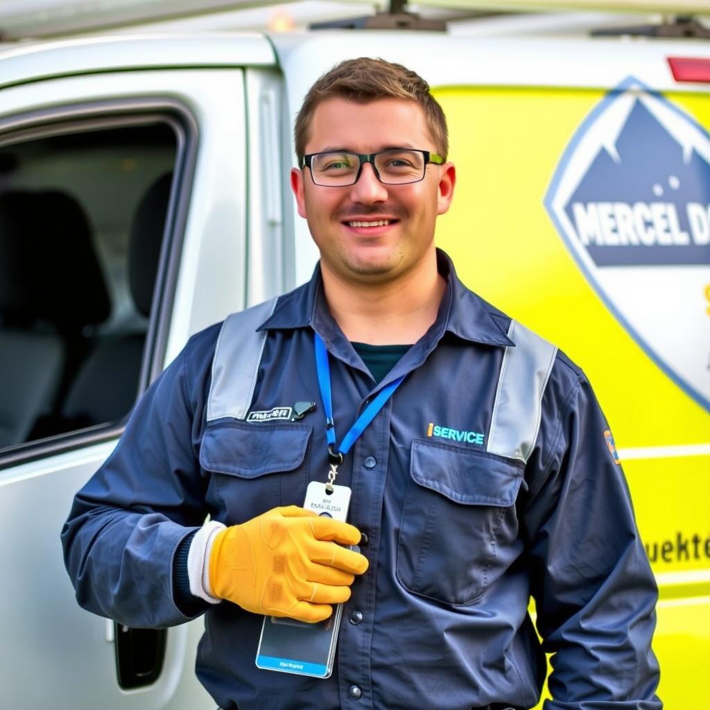 Licensed Melbourne electrician with safety equipment performing electrical service Licensed Melbourne electrician with safety equipment performing electrical service