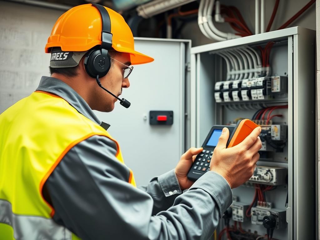 Melbourne electrical contractor checking compliance with safety standards Melbourne electrical contractor checking compliance with safety standards