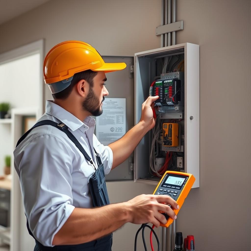 Melbourne electrician conducting safety inspection Melbourne electrician conducting safety inspection