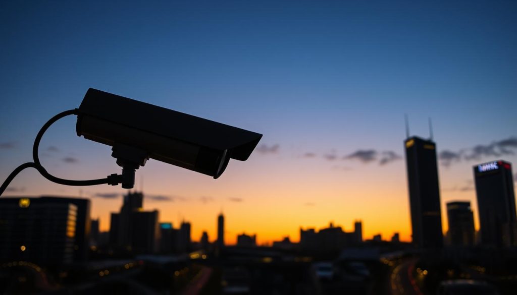 Melbourne skyline with CCTV security concept