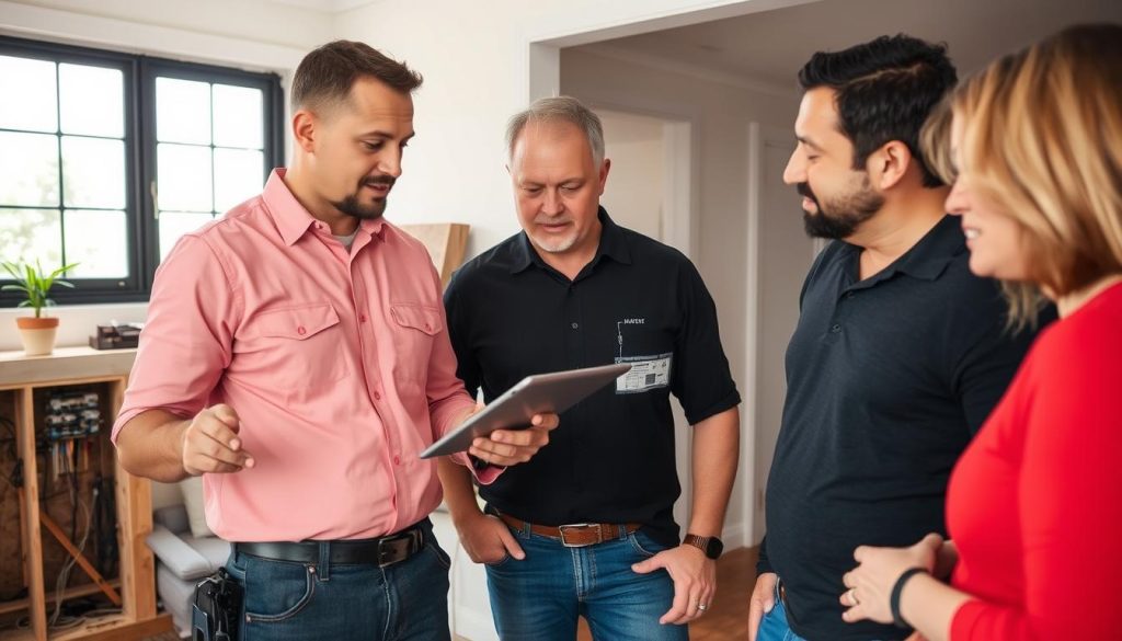 Melbourne electrician consulting with a client about electrical plans in a home