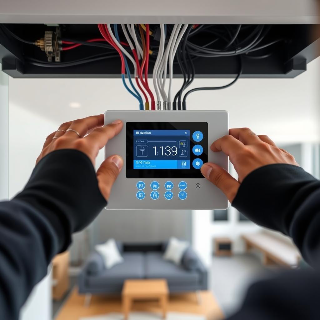 Melbourne electrician installing a smart home electrical system with modern control panel