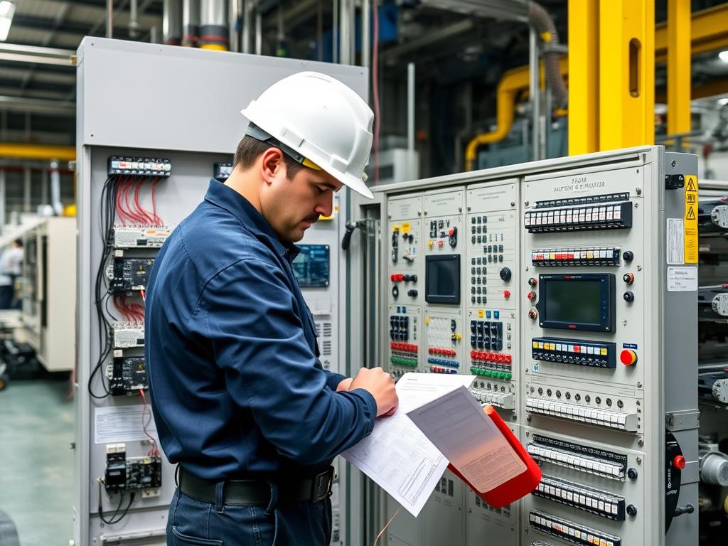 Melbourne electrician installing industrial control systems in a factory