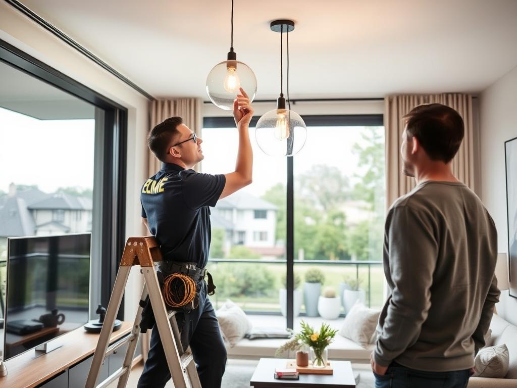 Melbourne electrician installing modern lighting fixtures in a residential home