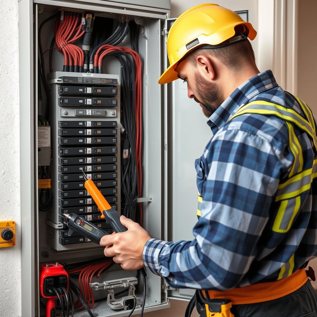 Melbourne electrician repairing a circuit breaker panel in a residential home