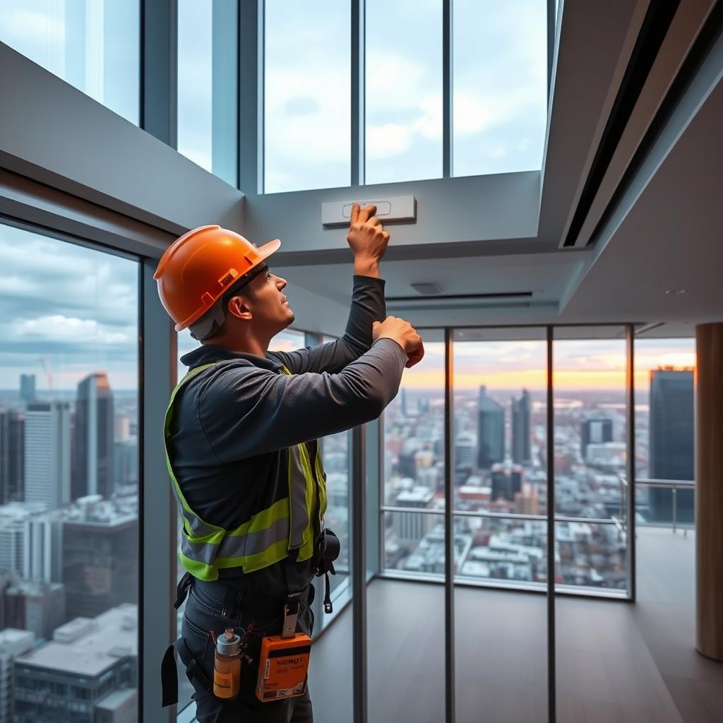 Melbourne electrician working in a CBD office building
